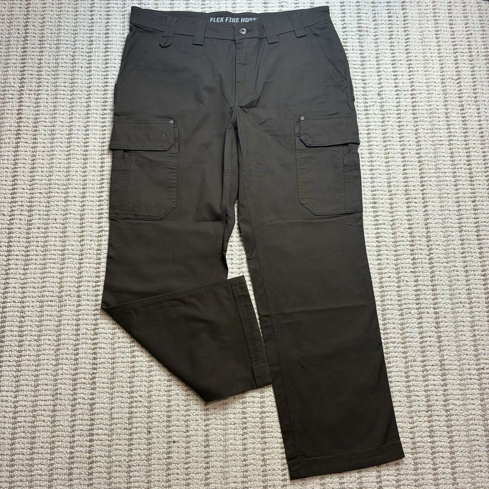 Duluth Trading Co Flex Fire Hose Pants Mens 38x32 Brown Relaxed Fit Work Canvas